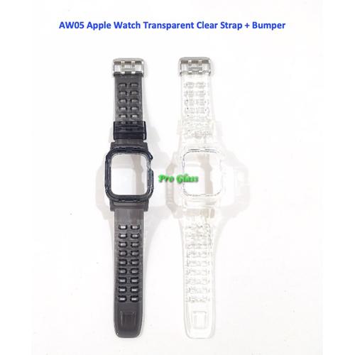 Foto Produk AW05 Apple Watch 42mm / 44mm Transparent Clear Strap with Bumper Case - Hitam dari Pro Glass