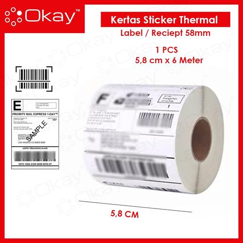 Gambar KERTAS STICKER THERMAL 58 MM cocok untuk printer Label 58MM dari OKAY INDONESIA undefined Tokopedia