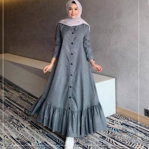 Foto Produk Baju Gamis Muslim Dress Remaja Wanita Dewasa Kekinian Terbaru Murah - Abu-abu dari damris shop