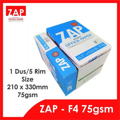 Foto Produk Kertas F4 HVS 75 Gram ZAP - 1 Dus/5 Rim/2.500 Lmbr - Print Faster dari Zap Official Paper