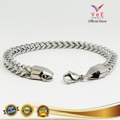 Foto Produk Gelang Titanium Perak Rantai Kotak - VeE Gelang Tangan Wanita Pria dari Vee Jewelry