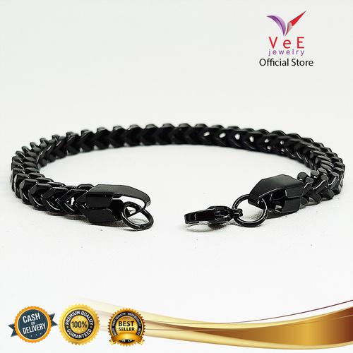 Foto Produk Gelang Titanium Hitam Rantai Kotak - VeE Gelang Tangan Wanita Pria dari Vee Jewelry