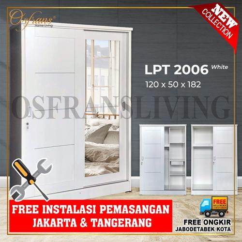Foto Produk Lemari Pakaian 2 Pintu Sliding Besar + Cermin LPT 2006 Harga Pabrik - Putih dari Osfrans Home Living
