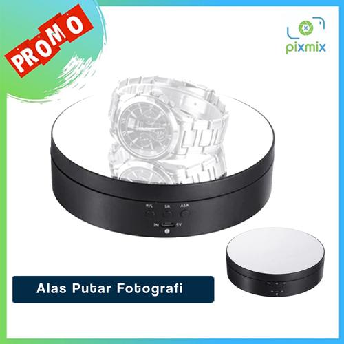 Foto Produk Alas Putar Fotografi Rotating Display Stand Base Mirror Surface 13cm - Hitam dari pixmix