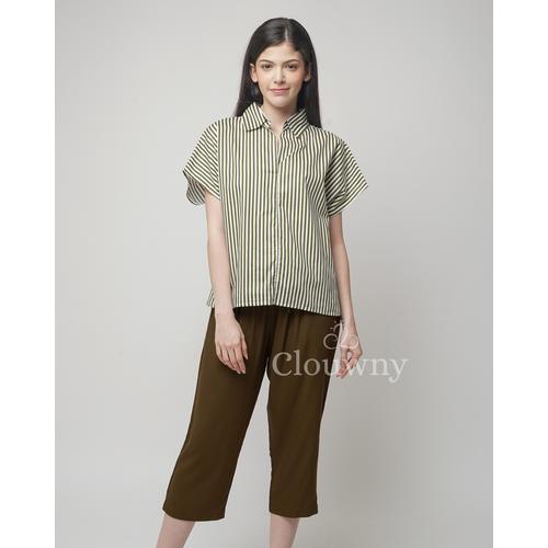 Foto Produk Odena Stripes Set Clouwny Homewear Premium Cotton Setelan Celana wanit - Army dari Clouwny