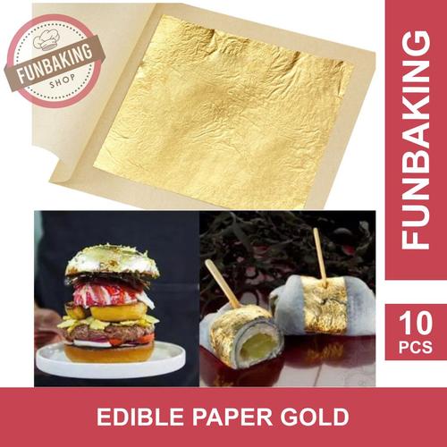 Foto Produk FunBaking - 10Pcs GOLD EDIBLE LEAF SHEET KERTAS EMAS FOOD GRADE 24K dari FunBaking