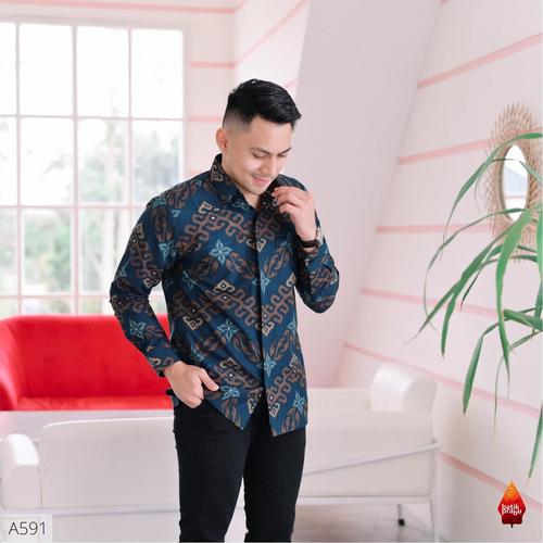 Foto Produk Baju Kemeja Batik Pria Lengan Panjang Pendek Modern Pesta Kantoran G40 - songket navy, S dari Bunayyastore