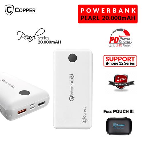 Foto Produk COPPER POWERBANK 20000 MAH - PEARL SERIES (FREE TRAVEL POUCH) - Putih dari Copper Indonesia