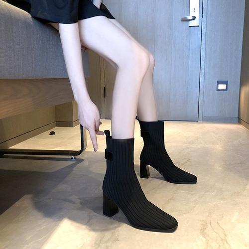 Jual sepatu boots tinggi knit rajut 8cm 