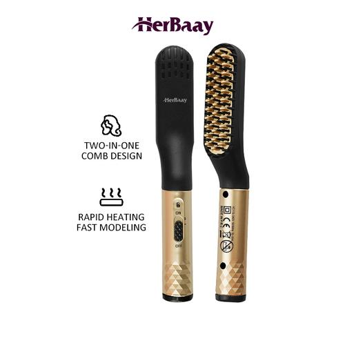 Foto Produk Pelurus Rambut Styler Elektrik Comb / Catok Sisir Rambut Pria Elektrik - Gold dari HerBaay official Store