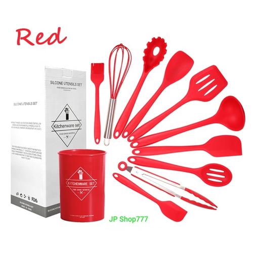 Foto Produk Sutil Silikon Utensil set 11 pcs Spatula tahan panas peralatan masak - Merah dari JP Shop777