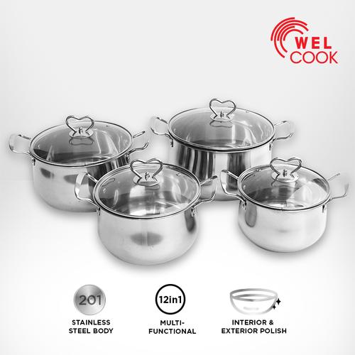 Foto Produk Welcook Panci Set Stainless Steel Kukus 8 Pcs dari Welcook Cookware