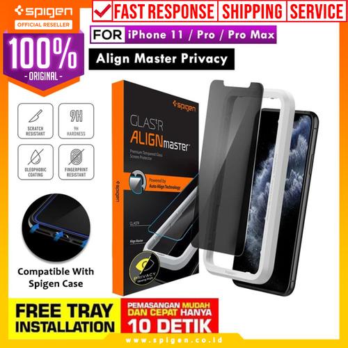 Foto Produk Tempered Glass iPhone 11 / Pro / Max / XS Max XS XR Spigen AlignMaster - 11 Pro Max, Privacy dari Spigen Official