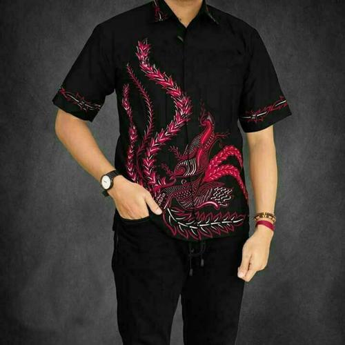 Foto Produk Batik Pria Baju Hem Cowok Kemeja Remaja Lengan Pendek Modern Murah - Merah, M dari Mampier Batik