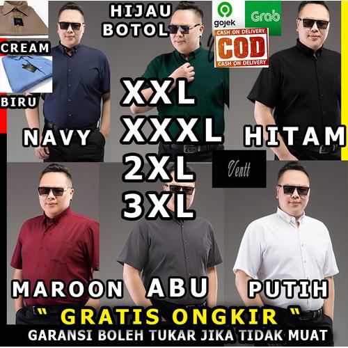 Foto Produk kemeja baju pria cowok big size jumbo xxl xxxl 2xl 3xl pendek ventt - Hitam, XXL / 2XL dari ventt