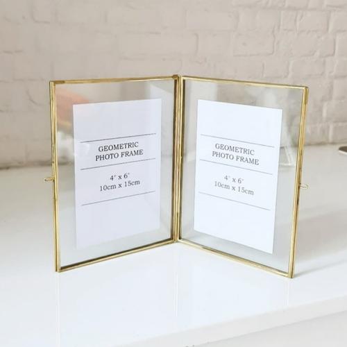 Jual Nordic style Minimalis Gold Geometric Double Photo Frame