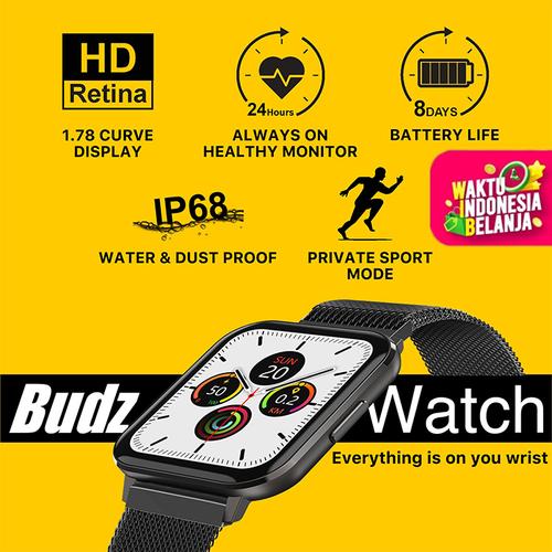Foto Produk Budz Smartwatch Waterproof IP68, Heart Rate, Blood Pressure Oxygen EKG - Rubber dari BUDZ ID