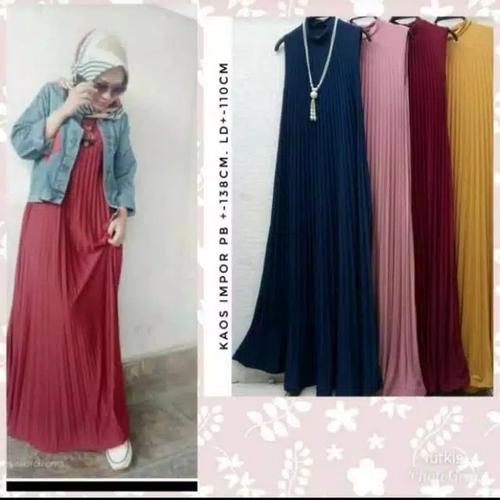Gambar long dress plisket tanpa lengan/Dress overal plisket tanpa lengan - Merah Maroon, One Size L/XL dari 74store undefined Tokopedia