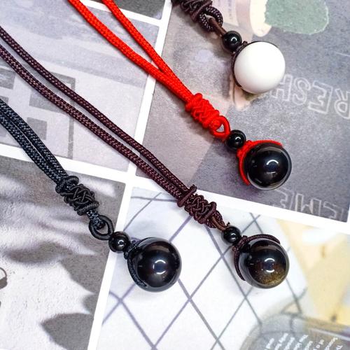 Foto Produk Kalung Pria Wanita Black Obsidian Tiger Eye, Lucky Crystal Stone - black onyk, tali merah dari jclubs