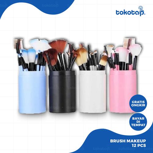 Foto Produk Kuas Alat Make Up Kosmetik Tabung 12pcs Brush - Merah Muda dari tokotap