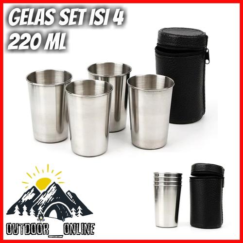 Foto Produk Gelas Set / Gelas Tumpuk Stainless Sedang Isi 4 pcs 220 ml dari Outdoor_Online