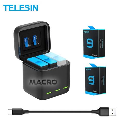 Foto Produk Baterai 2-Pack With 3 Slot Charger box TELESIN For Gopro Hero 9 dari MACRO