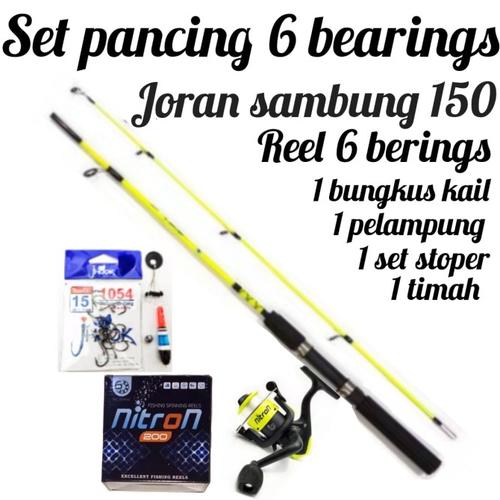 Foto Produk joran pancing sambung 2 panjang 150+ reel 5/6 bearing paket komplit dari jo serba ada