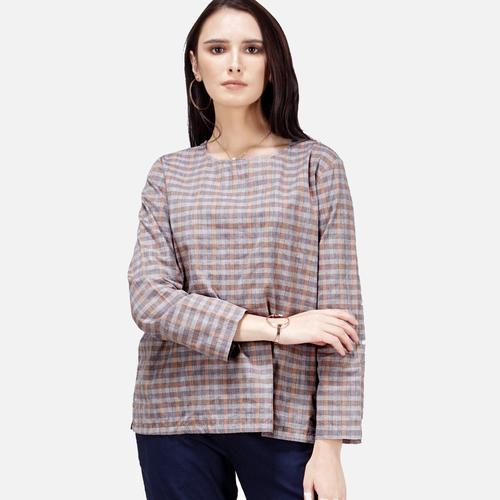 Foto Produk Blouse Lengan Panjang / Gerald Grey Cream Shirt 24431T5GC - Bodytalk - L dari Bodytalk