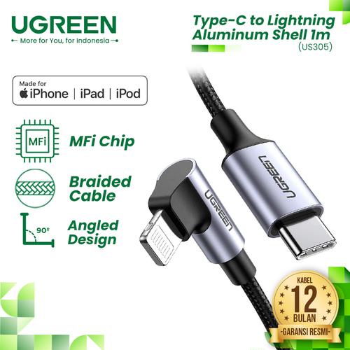Foto Produk UGREEN Lightning 90° To USB-C Nylon Braided - US305 - 1 meter dari UGREEN Authorized Store