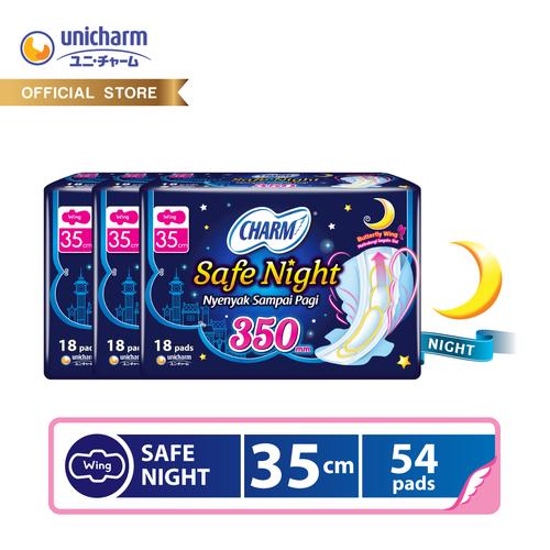 Foto Produk Charm Pembalut Safe Night 35cm Wing 18 pads - 3 packs dari Unicharm Official Store