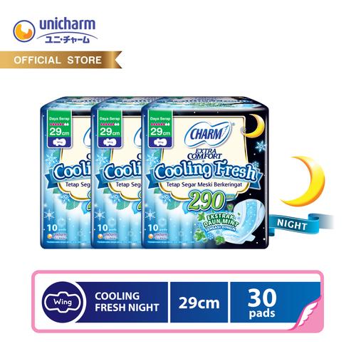 Foto Produk Charm Pembalut Cooling Fresh Night 29cm 10 pads - 3 Packs dari Unicharm Official Store