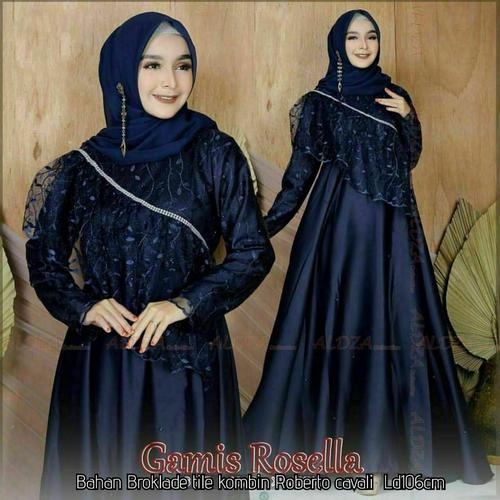 Foto Produk Baju Gamis Brokat Pesta Wanita Atasan Cewek Dress Muslimah Modern Abu - navy dari Chank Cunk Batik