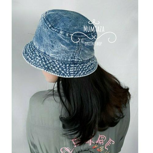 Jual Bucket hat jeans Unisex washing 