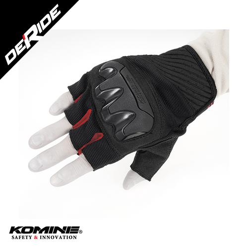 Foto Produk Sarung Tangan Komine GK-242 PROTECT MESH FINGERLESS GLOVES HALF - BLACK RED dari DeRide Official Store