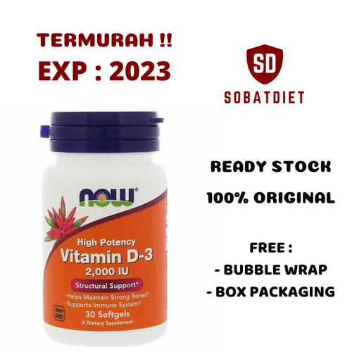 Foto Produk Now Foods, Vitamin D-3, High Potency, 1,000 - 10,000 IU - 2000 IU (30Sg) dari Sobat Diet