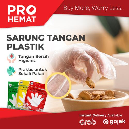 Foto Produk PROHEMAT DISPOSABLE GLOVES ISI 100 SARUNG TANGAN PLASTIK SEKALI PAKAI - PLASTIK dari PROHEMAT