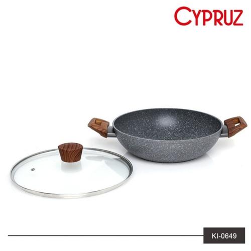 Foto Produk KI-0649 CYPRUZ Wajan Kuali Induksi Ceramic Marble Dengan Tutup 28 cm dari rantang online
