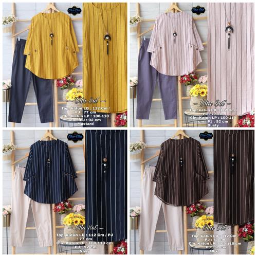 Foto Produk New Olla Set Setelan Celana Wanita Baju Kerja Modis Motif Salur dari Ilyassa Shop