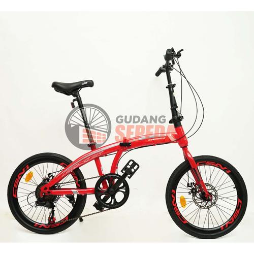 Foto Produk Sepeda Lipat Trex Cassini 7 speed 20 inch murah SNI Garansi termurah - Red dari GUDANG SEPEDA OFFICIAL