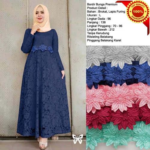 Foto Produk Baju gamis brukat cewek remaja muslim terbaru long dress lapis furing - Blue Navy, L dari taribastore