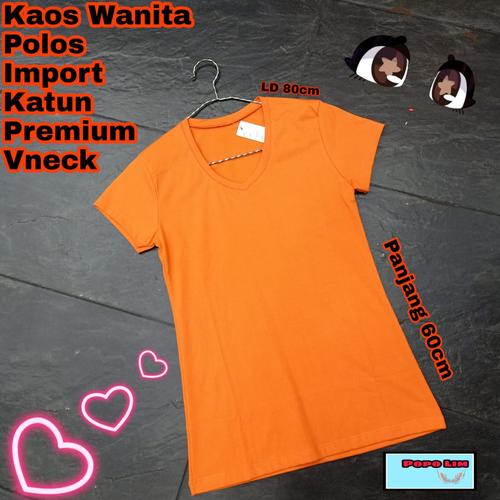 T - Shirt Wanita Polos Orange Vneck 