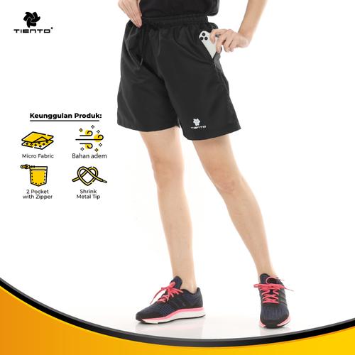 Foto Produk Tiento Running Pants with Zipper Black Celana Pendek Lari Risleting - S dari TIENTO