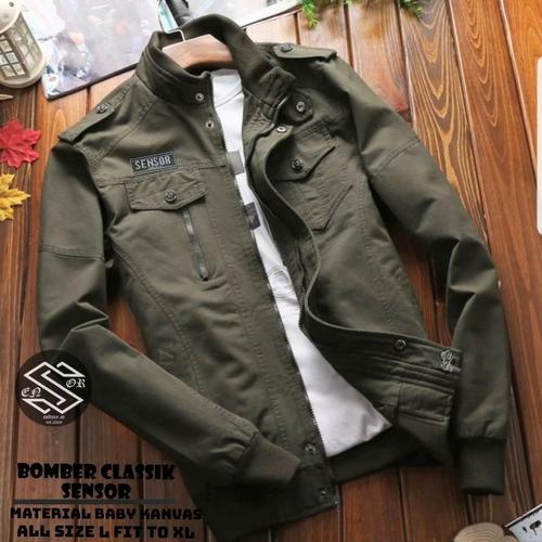 Foto Produk jaket bomber classik canvas pria - Hijau, M dari codeid