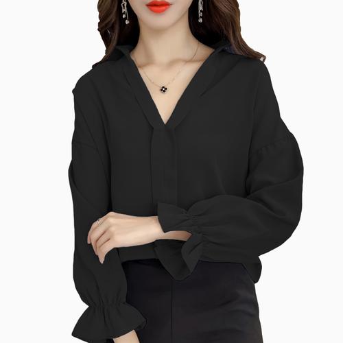 Foto Produk Blus lengan panjang gaya Korea BIG SIZE fit 3L - Jfashion Ningrum - Hitam, M dari j--fashion