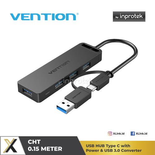 Foto Produk Vention USB Hub Type C with Power & USB 3.0 Converter - CHT 0.15M dari XLink Jakarta