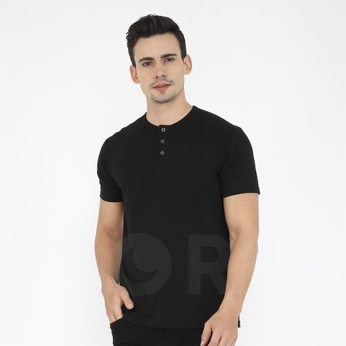 Kaos Henley Lengan Pendek Hitam 