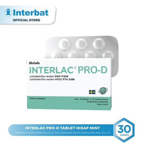 Foto Produk Interlac Pro D Lozenges Tablet Hisap Mint - 3 blister @10 tablet dari Interbat Consumer Health