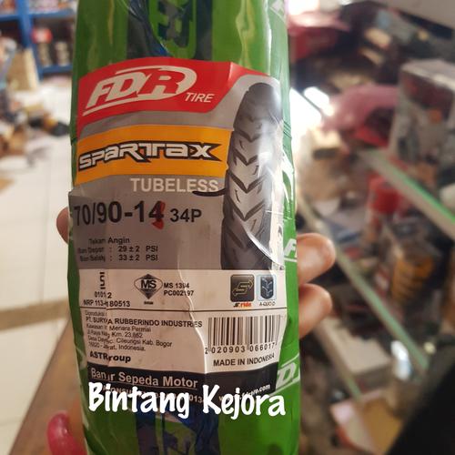 Foto Produk BAN LUAR FDR TUBELESS TUBLES SPARTAX 70 90 14 BAN DEPAN BELAKANG MATIC dari Bintang Kejora Motor