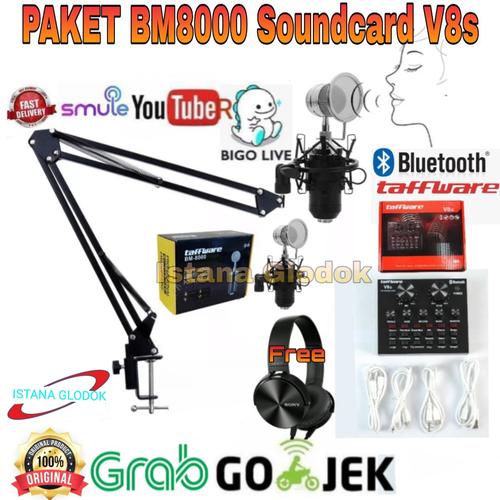 Foto Produk Paket Mic BM8000 Soundcard V8s Stand Arm Home Recording Terbaik dari Istana Glodok