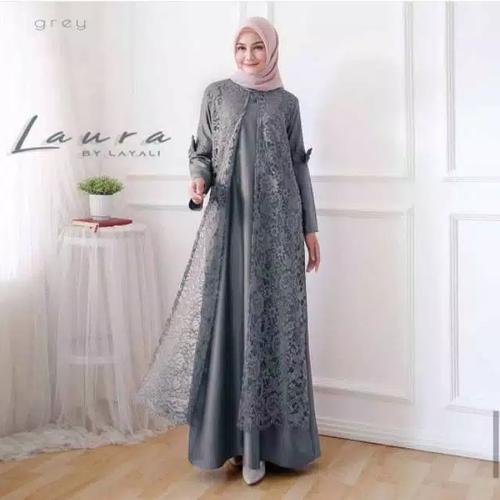 Jual Gamis Syari Brokat Terbaru Model Baju Gamis Kombinasi Brokat Laura